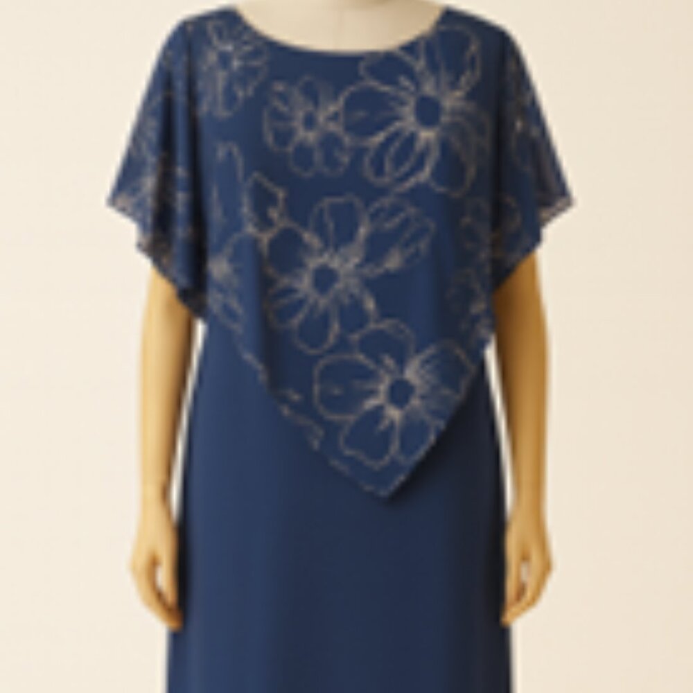 NEW Navy Floral Dress with Cape Sleeve